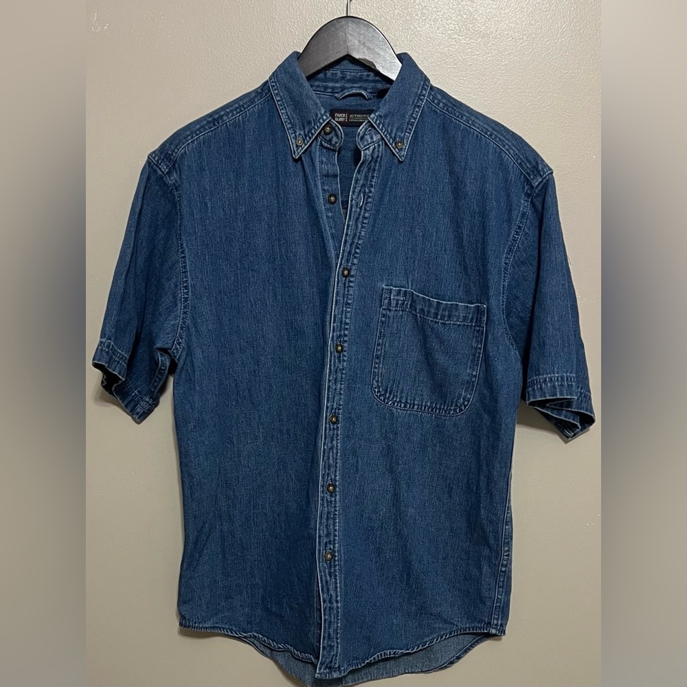 Faded Glory Vintage Blue Denim Button Down Short Sleeve Shirt Size Small